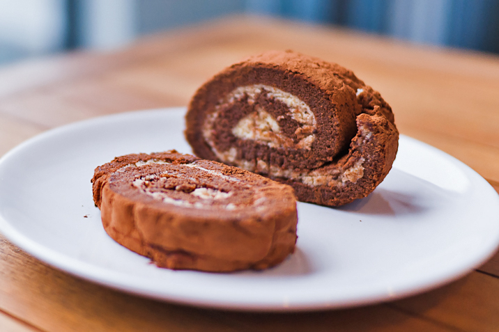 Chocolate Cake Roll with whipped cream filling