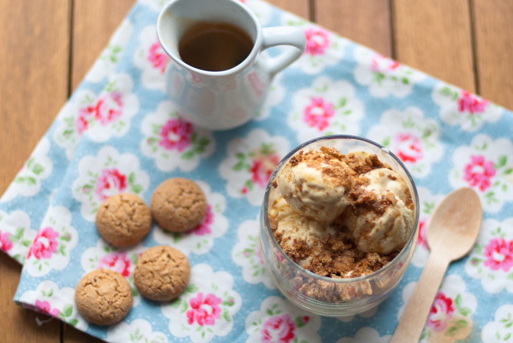 Affogato: clotted cream ice cream with espresso, Amaretto di Saronno liqueur and crushed amaretti biscuits