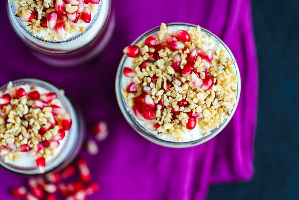 Yogurt Cheesecake Pots with pomegranate