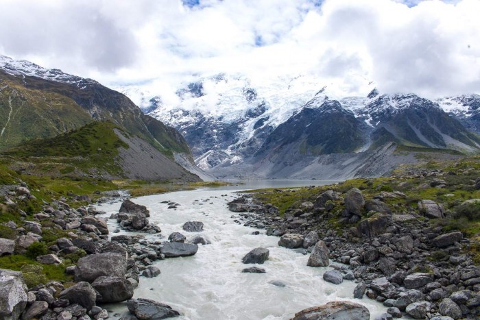 glacier Mount Cook river and mountains in New Zealand glacier Mount Cook river and mountains in New Zealand