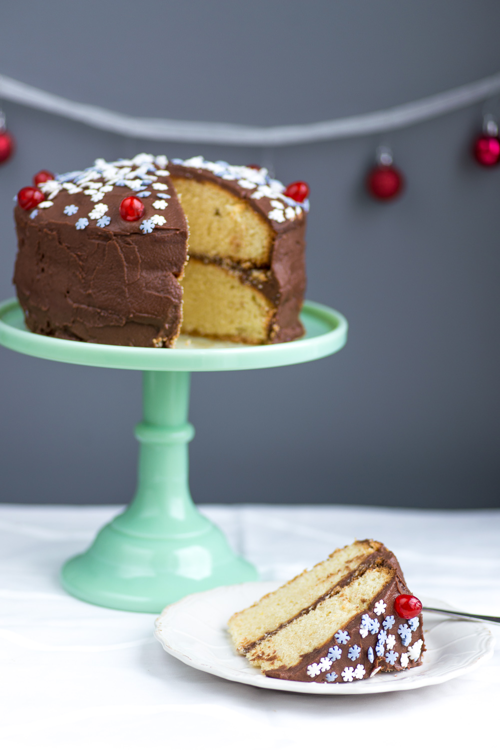 Vanilla cake with chocolate icing