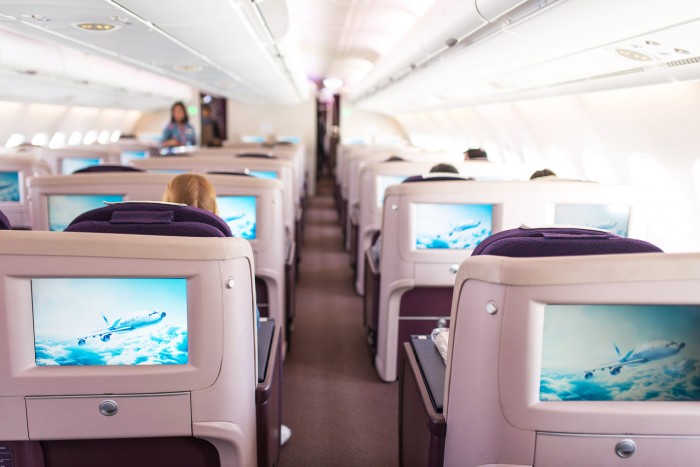 Malaysia Airlines Business Class cabin on A380 airplane