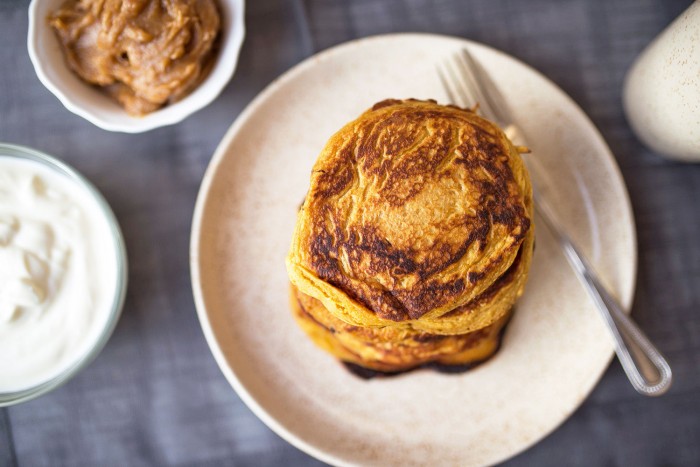 Sweet Potato Pancakes with Yoghurt and Date Paste. Recipe from NOPI cookbook by Yotam Ottolenghi & Ramael Scully. #mondomulia