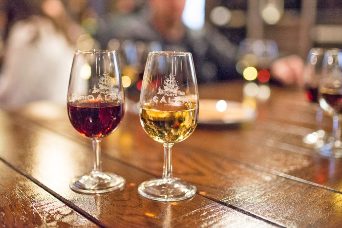 Two glasses of porto wine at a wine cellar in Porto