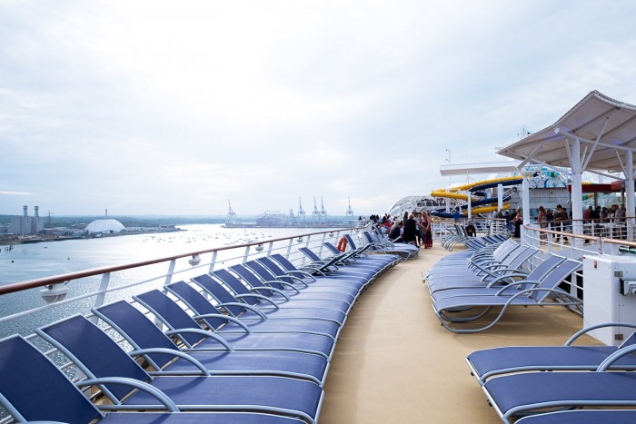 View of Southampton in the background from a cruise ship