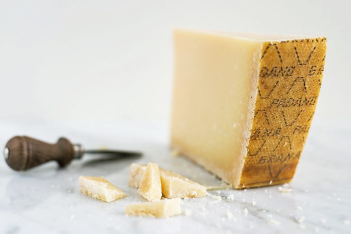 Chunks of Grana Padano hard cheese from Italy