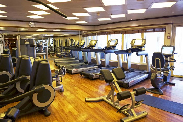 An indoor gym with training workout machines
