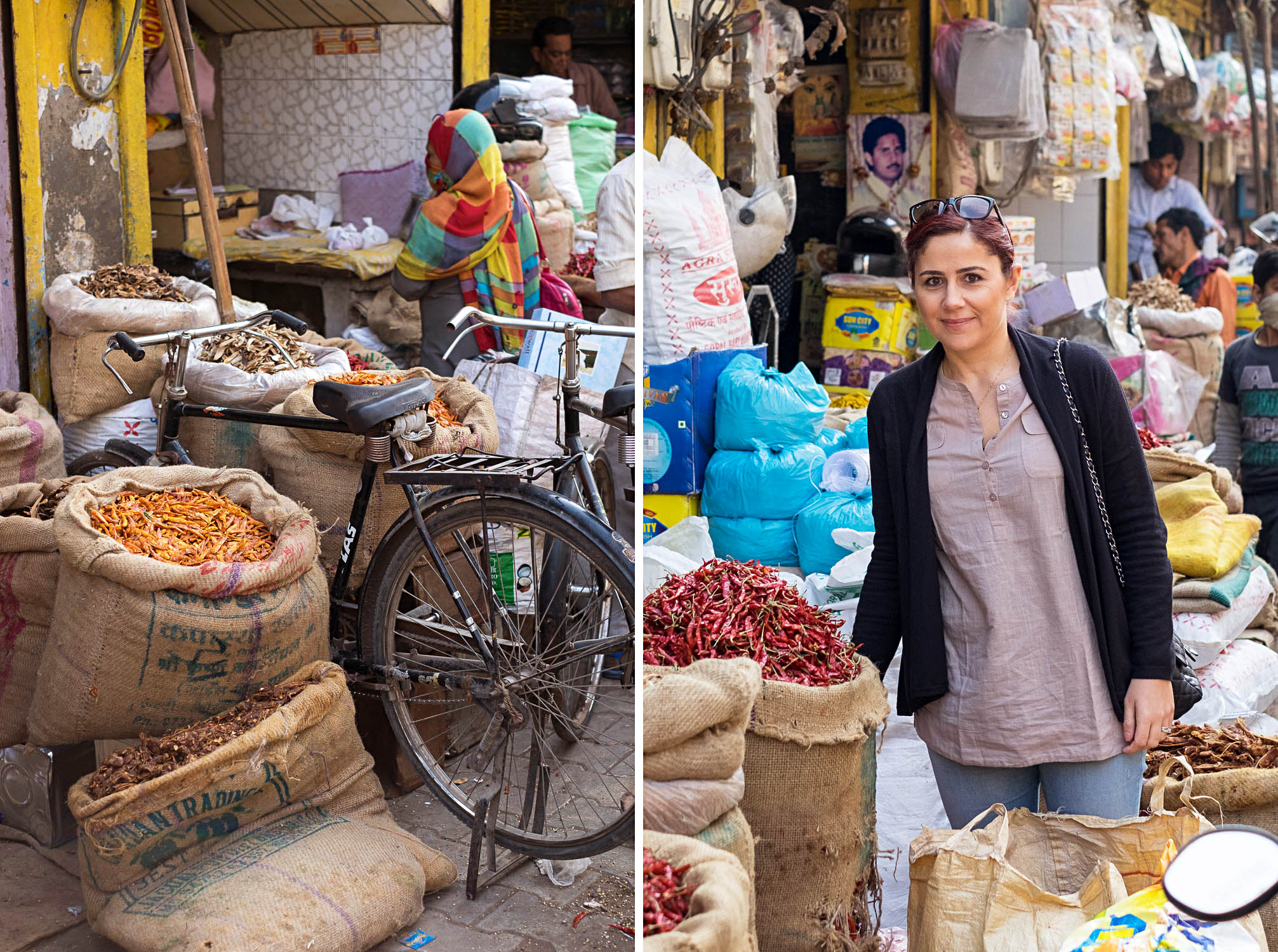 Young woman at a spice market in India Young woman at a spice market in India