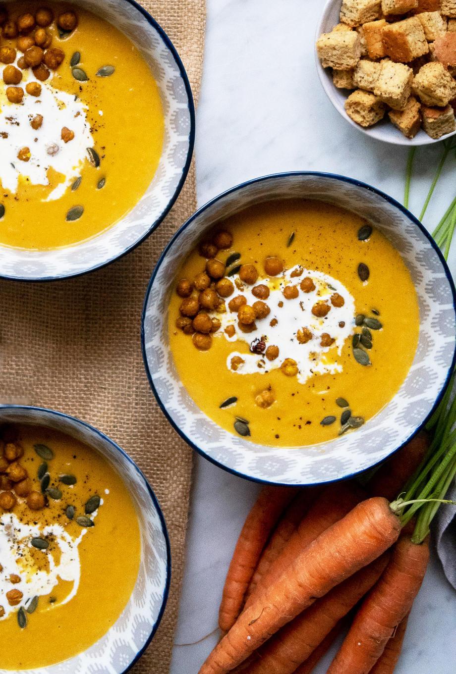 Carrot and chickpea, coconut milk soup