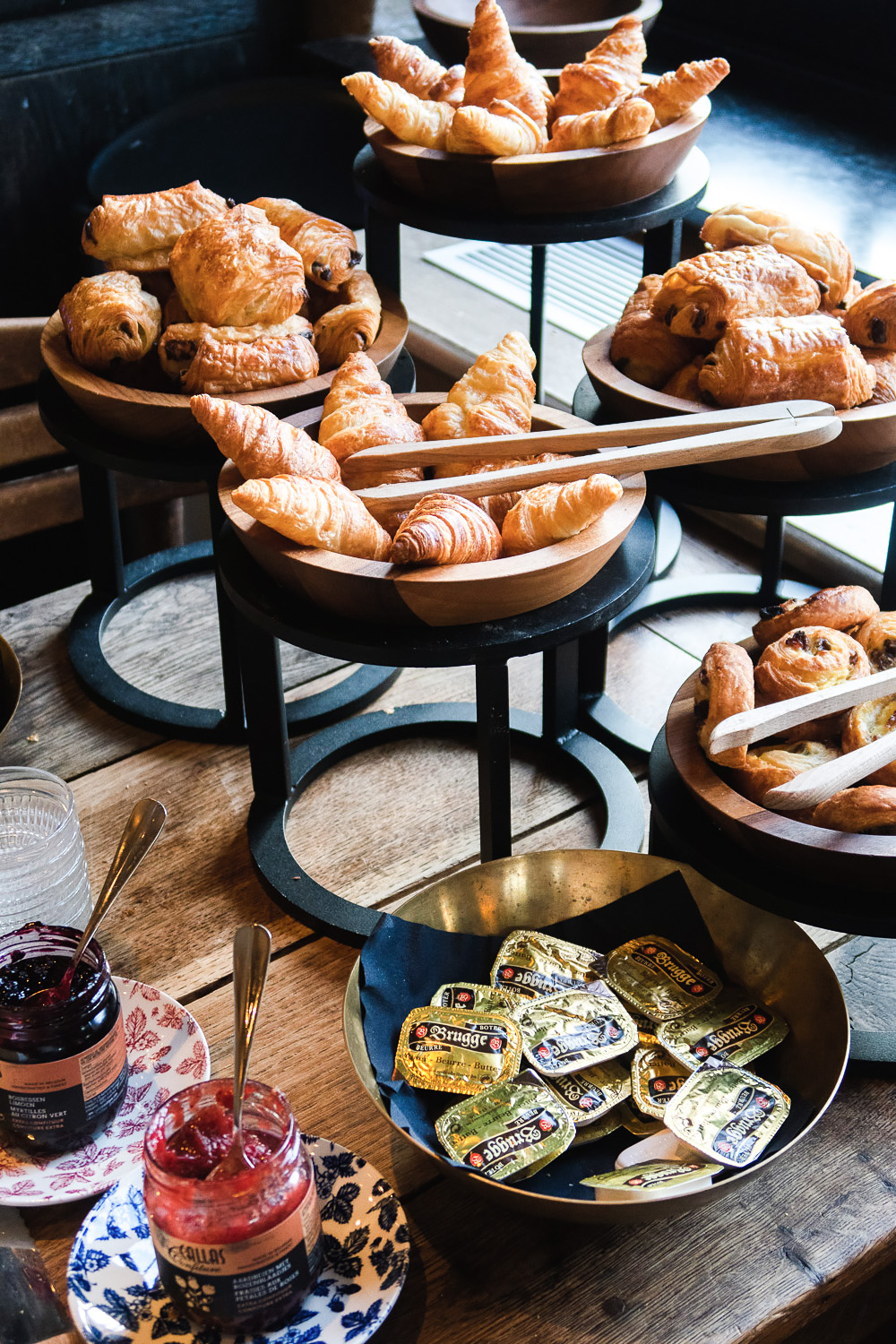 Pastries at a breakfast buffet at hotel in Blegium