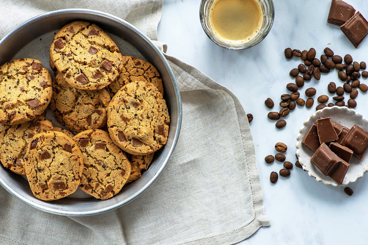 Chocolate Chip Cookies with coffee beans
