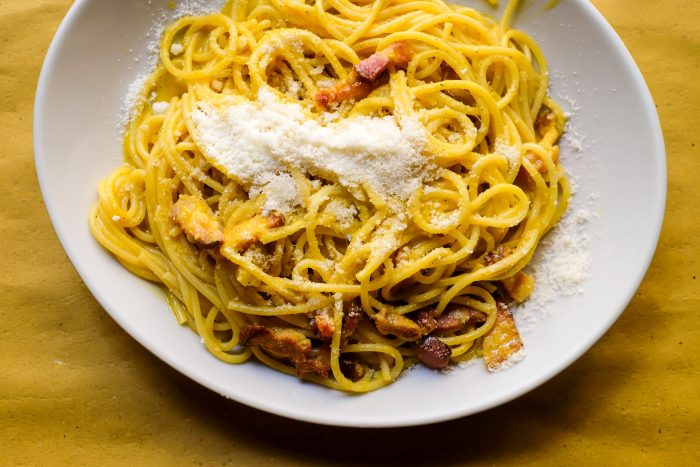 Spaghetti alla Carbonara | Testaccio Neighborhood Food and Market Tour in Rome with Devour Tours | Mondomulia