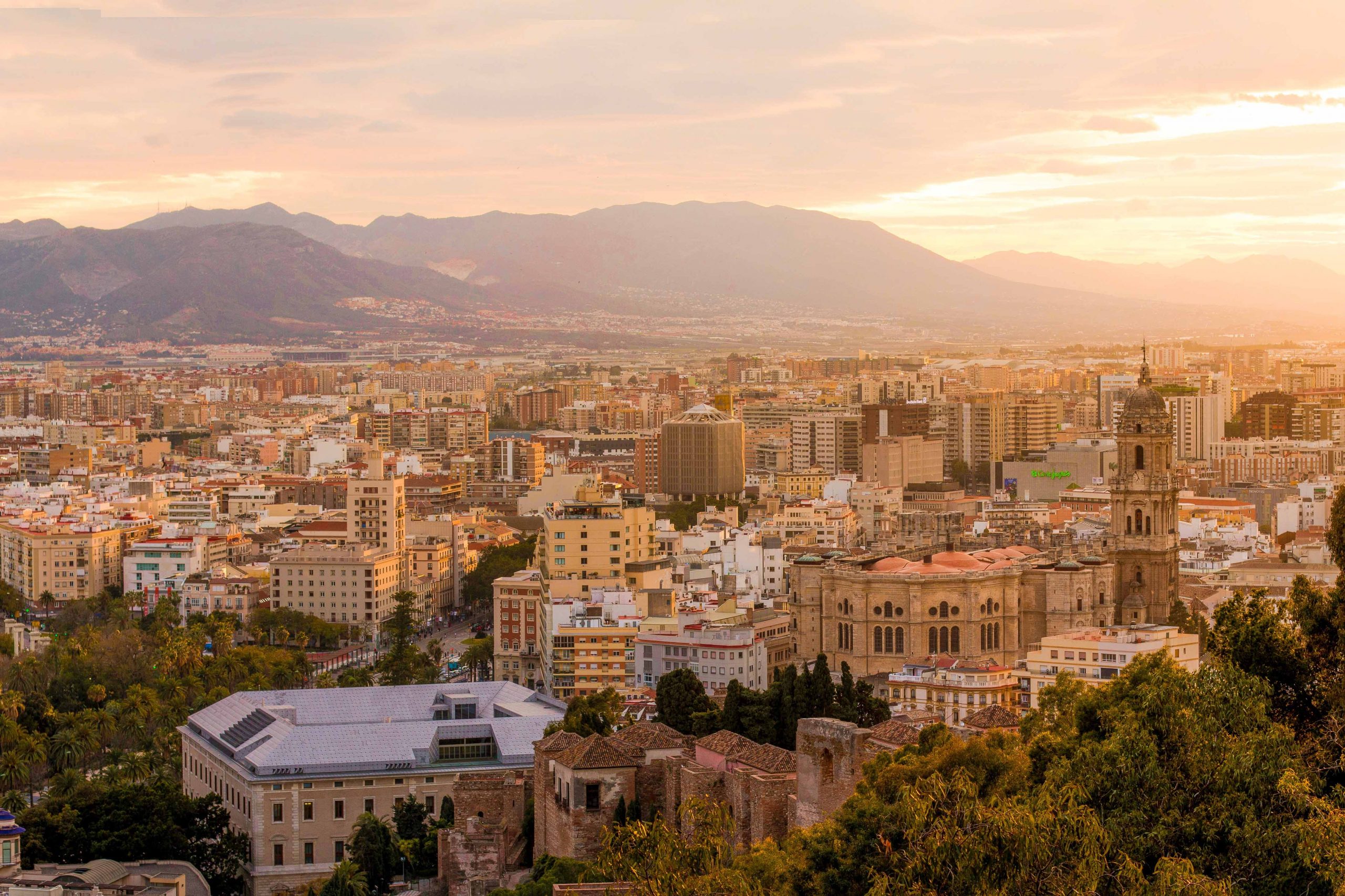The city centre of Malaga, Costa del Sol, Andalucia at sunset |