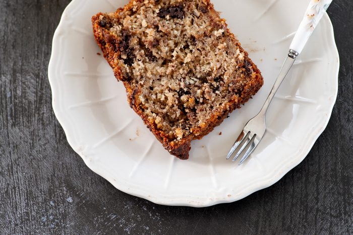 Banana bread with walnuts, pecans and chocolate chunks