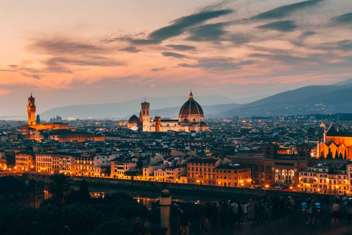Aerial photo of Florence at sunset from Piazzale Michelangelo