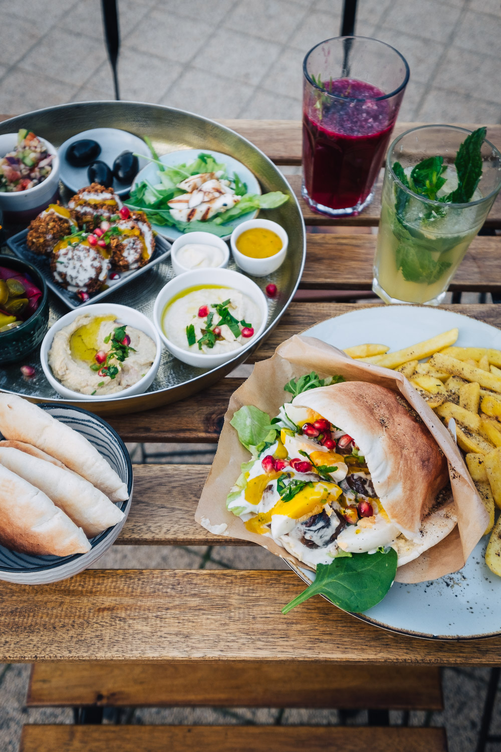 Middle Eastern mezze platters at Nie Miesny restaurant in Gdansk