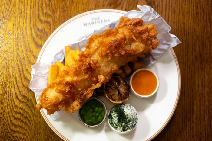 Fish and Chips at The Mariners in Rock restaurant, owned by chef Paul Ainsworth, in North Cornwall