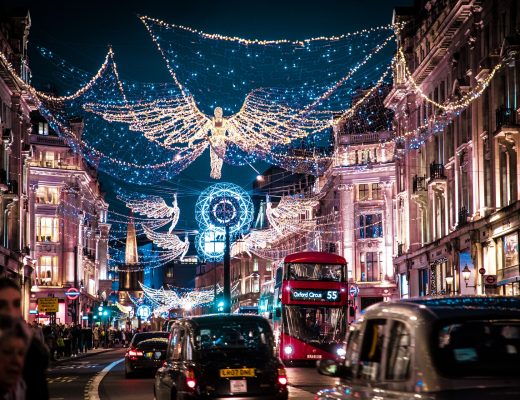 Christmas lights and decorations in Regent Street, London, United Kingdom