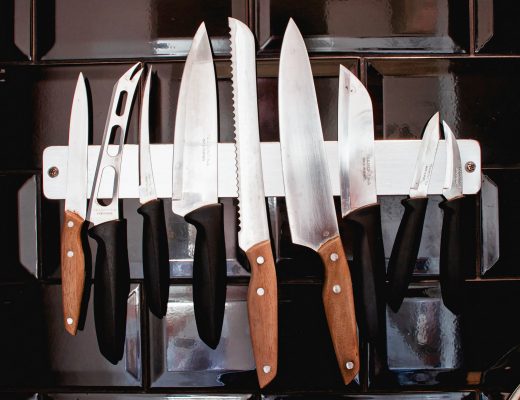 Set of cooking knives in a kitchen