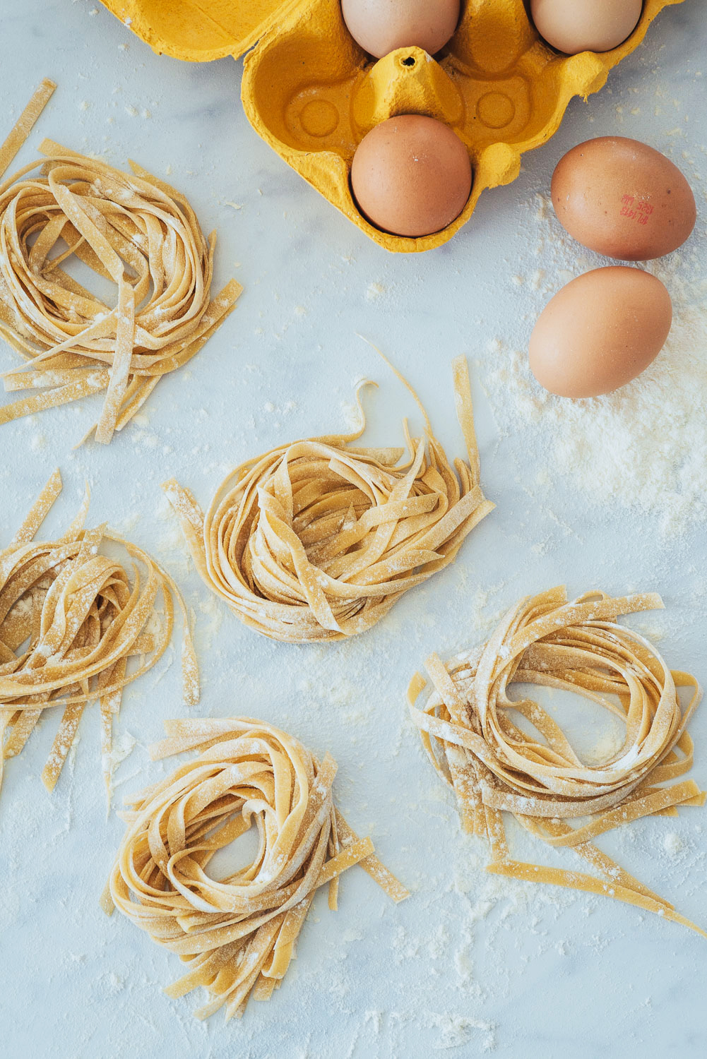 Fresh homemade tagliatelle pasta with eggs