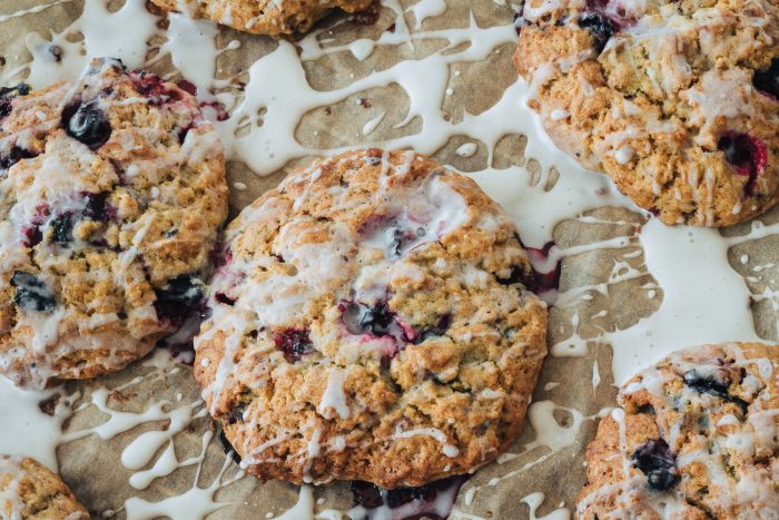 Quick and easy drop biscuits with whole blueberries. Recipe adapted from New York Times Cooking. #mondomulia