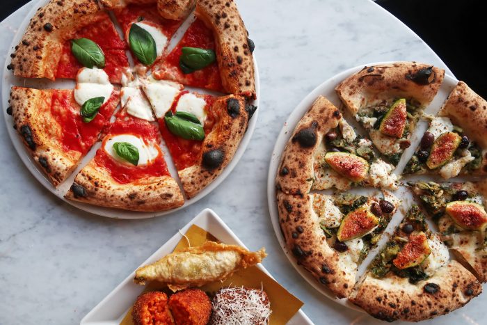 Pizza and Roman style fritti at Seu Pizza Illuminati in Rome, Italy