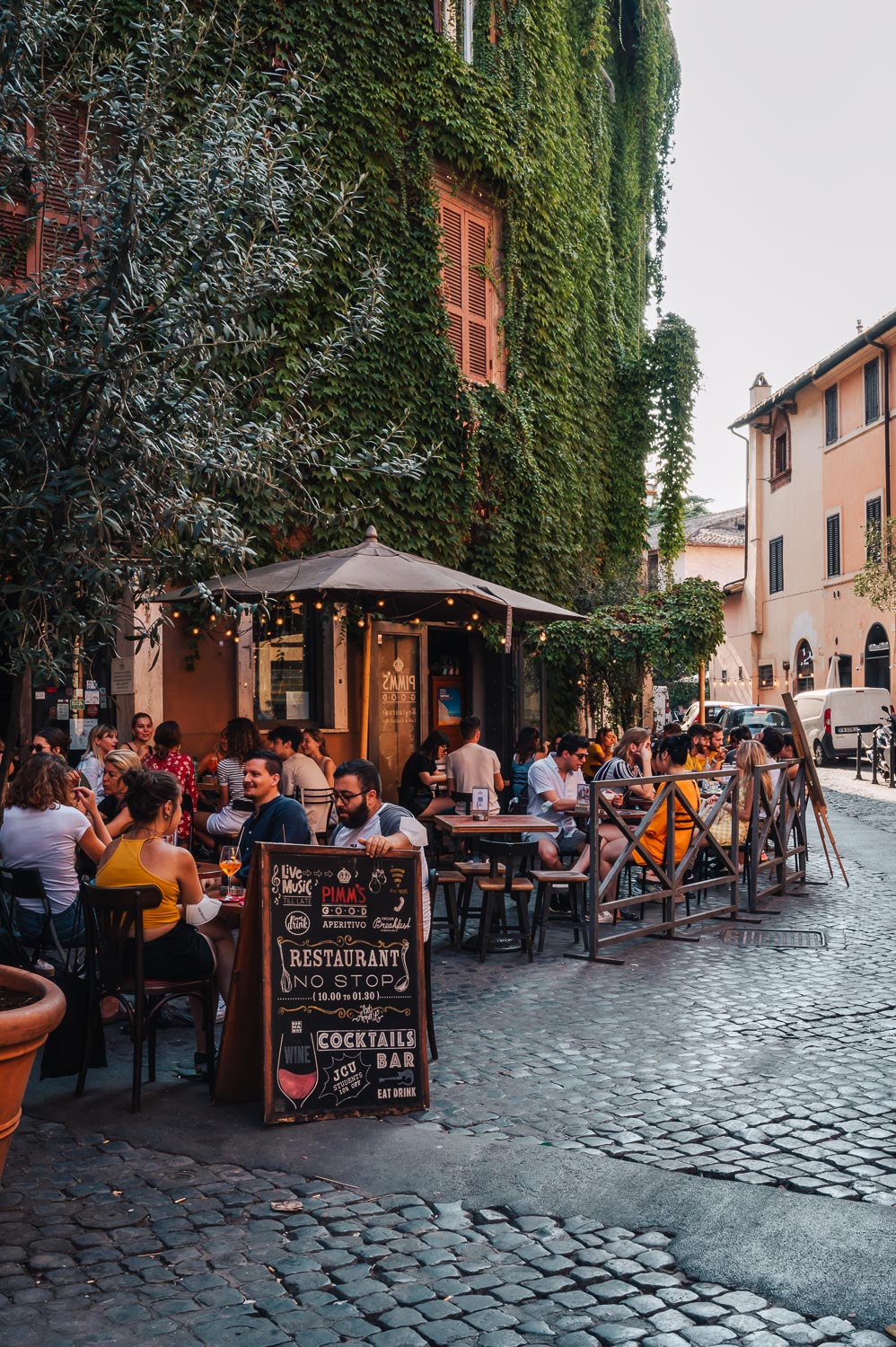 A lively bar in Trastevere neighbourhood, Rome, Italy