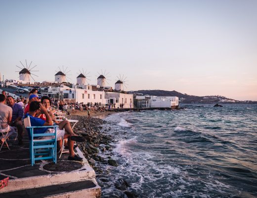 Sunset drinks at a bar in Mykonos Greece