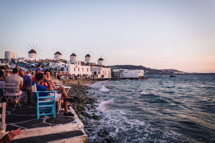 Sunset drinks at a bar in Mykonos Greece