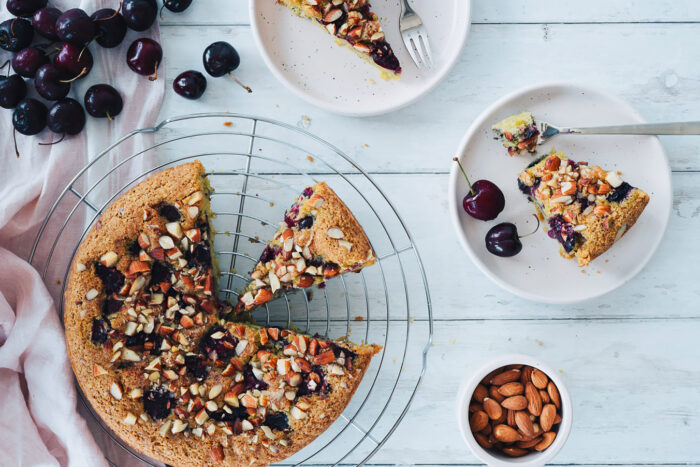 This Polenta, Cherry, and Almond Cake is a great addition to any plant-based diet. It's simple, tasty, and packed with nutrients, making it a guilt-free indulgence