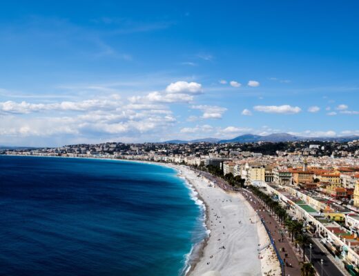 aerial photo of promenade des anglais in nice from Castle hill, Nice, France