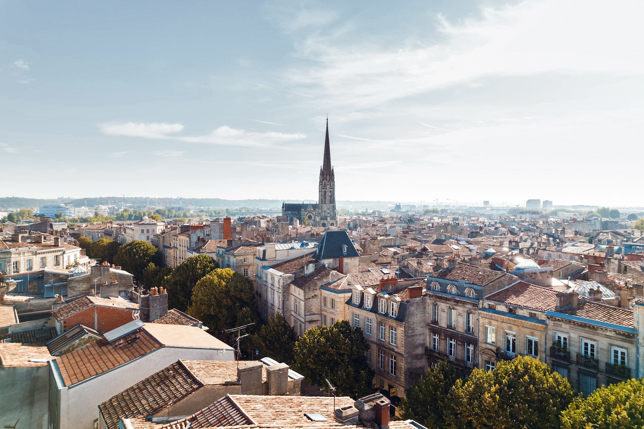 Aerial photography of Bordeaux city in Southwest France