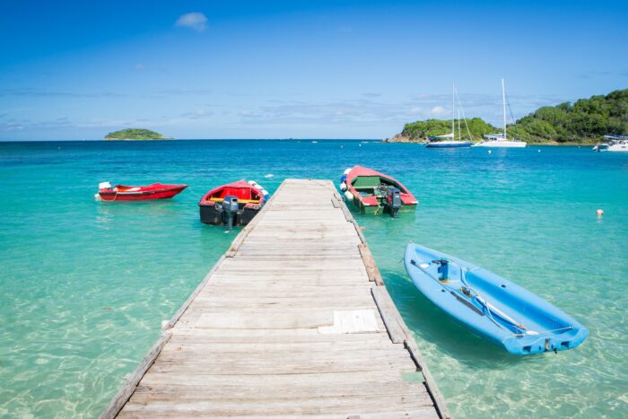 A small dock on a Caribbean island.