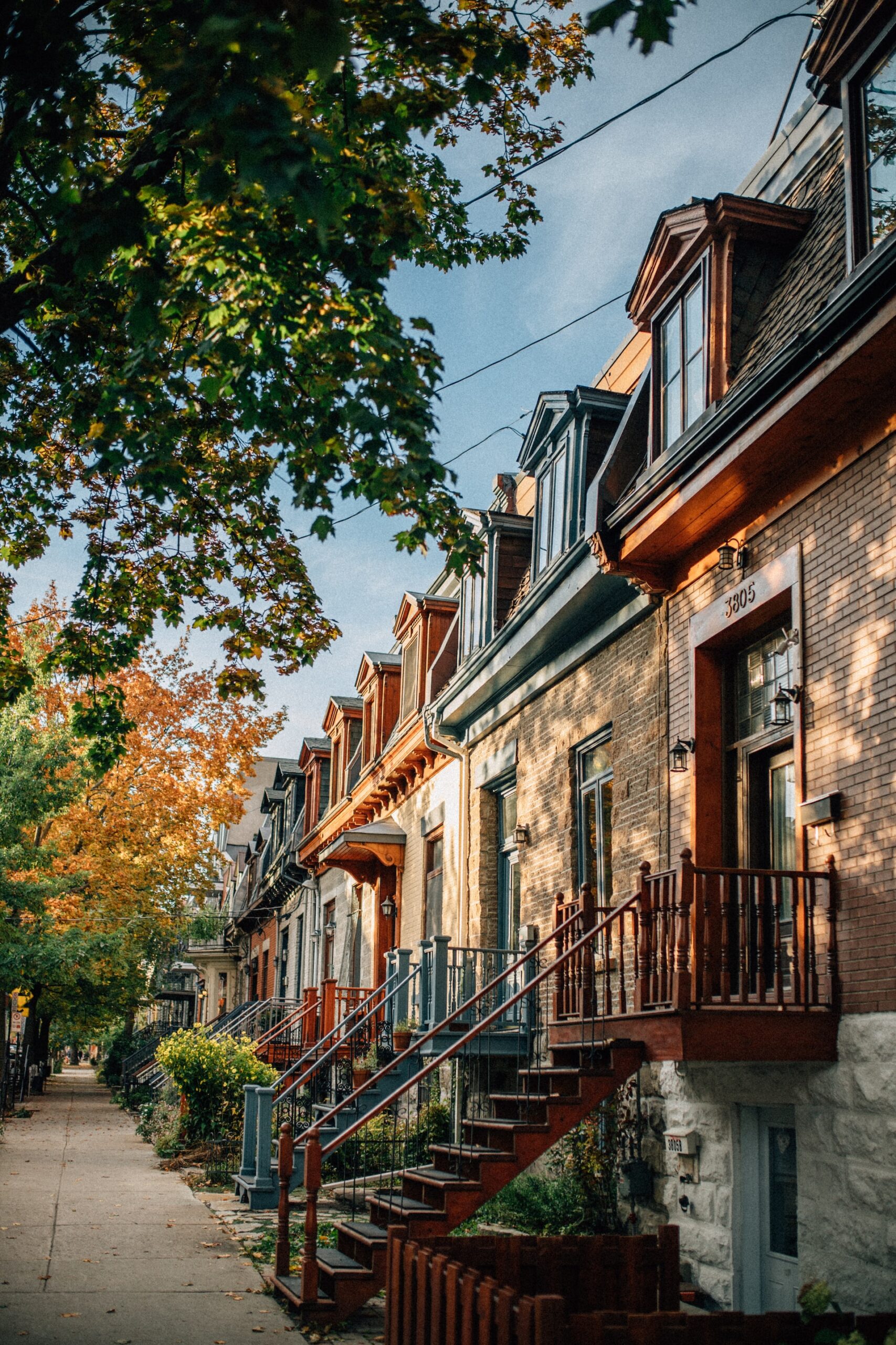Townhouses in Le Plateau Mount Royal in Montreal, Canada on a beautiful autumn’s day