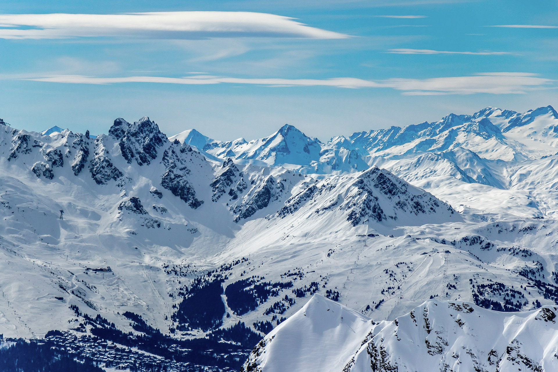 Snowy mountain peaks in La Plagne, Aime-la-Plagne, France