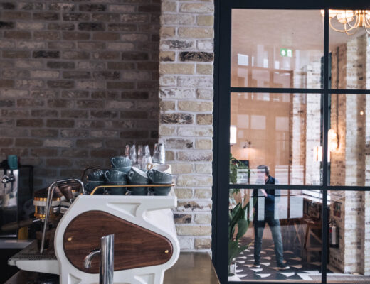 Coffee bar at Albie in London with La Marzocco espresso machine