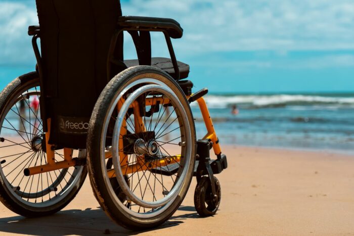 a wheelchair on a beach a wheelchair on a beach