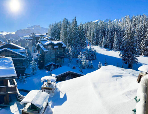 a view of snow covered ski resort in Courchevel, France