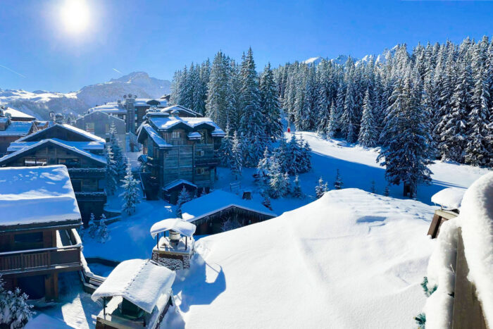 a view of snow covered ski resort in Courchevel, France