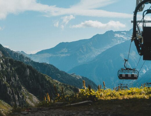 cable car over mountain range