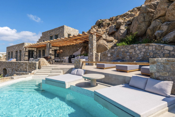 Luxury villa with swimming pool on the hills of Mykonos island
