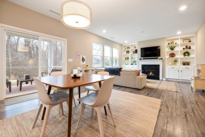 wooden dining table in a modern living room wooden dining table in a modern living room