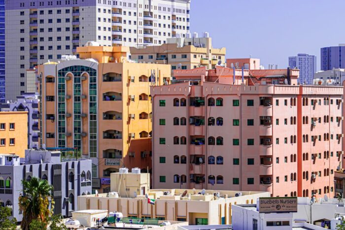 colourful buildings in ajman city, emirates