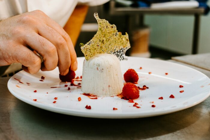 round white ceramic plate photo with fine dining dessert round white ceramic plate photo with fine dining dessert