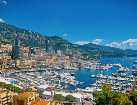 aerial view of Monaco city, overlooking the sea and harbour